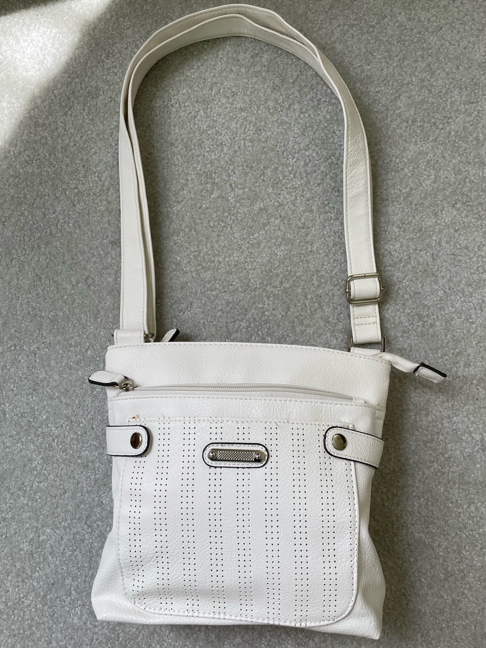 White Perforated Crossbody Bag - Classic Women's Shoulder Bag